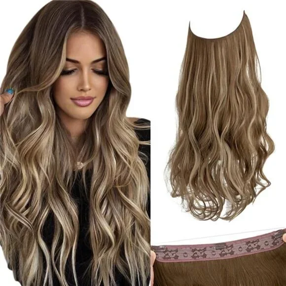 SARLA Invisible Wire Hair Extensions with 3 Clips Synthetic Wavy Curly - Picture 1 of 15